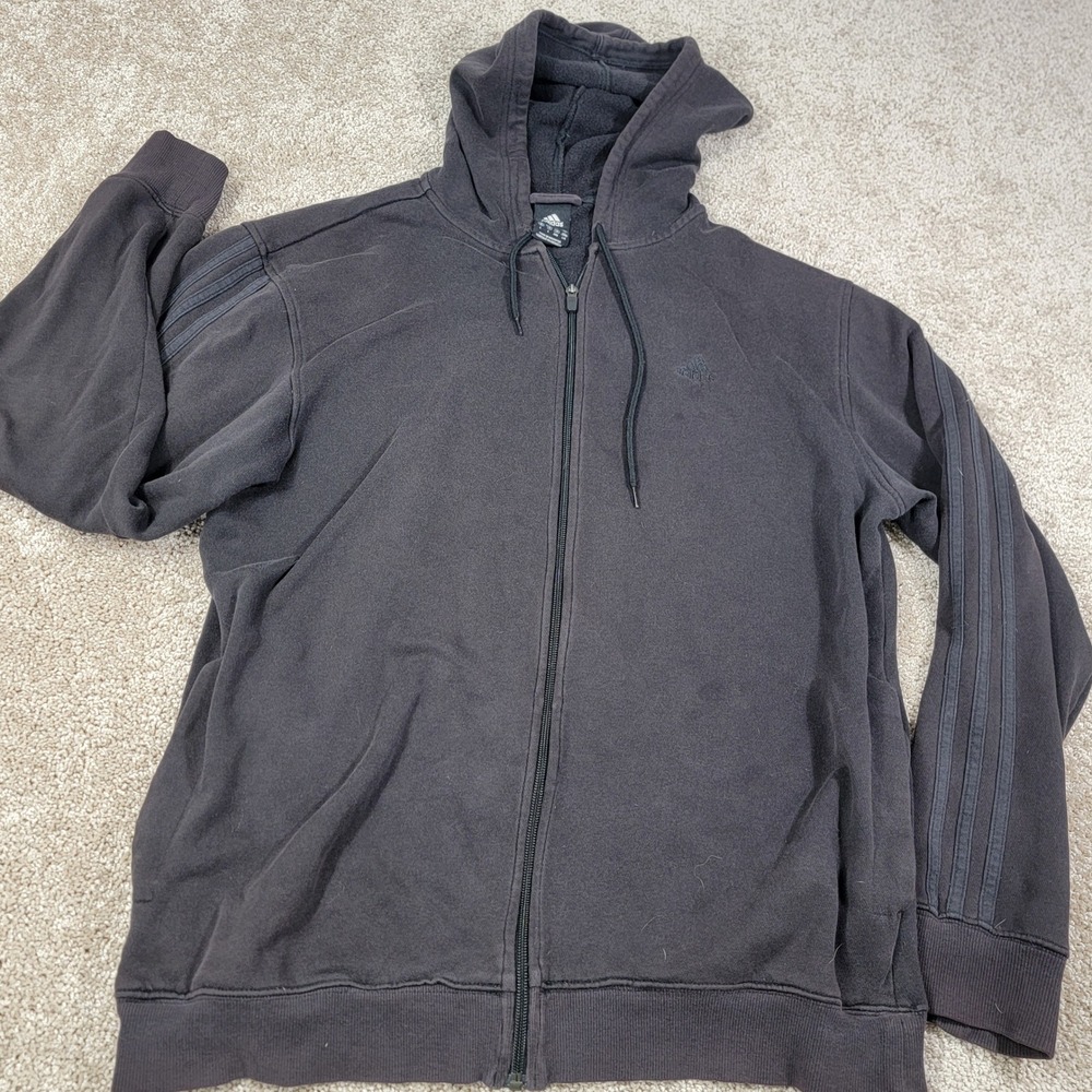 Adidas Men's Zip Up Hoodie Track Jacket 3 Stripe Full Zip Gray Size Large
